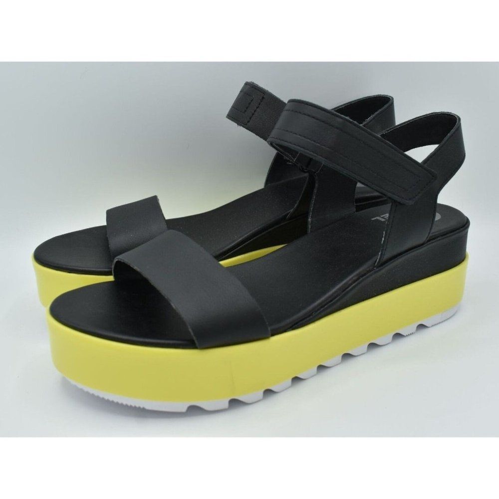 Sorel Womens Size 10.5 Cameron Leather Black Bolt Flatform‎ Sandals Shoes